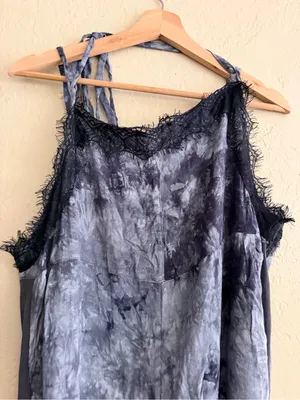 POL Gray Tie-Dye Wide-Leg Jumpsuit with Lace Trim thumbnail 5