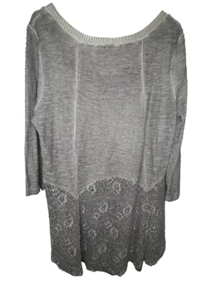Gimmicks By BKE Grey Lace Boho High Low Tunic 3/4 Sleeve Top With Layered Hem thumbnail 5