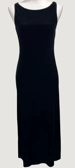 Y2K 90s My Michelle Black Velvet Maxi Dress Sleeveless Boat Neck S Goth Witchy thumbnail 1