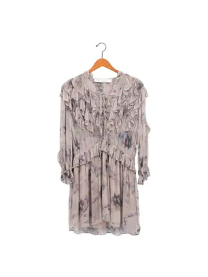 IRO Banon Floral Mauve Mini Blouson Ruffle Lace Up V-neck Dress 42 US 10 thumbnail 4