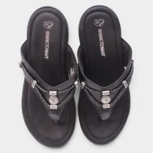 Minnetonka Silverthorne 360 Womens 9 Black Leather Concho Sandals thumbnail 7