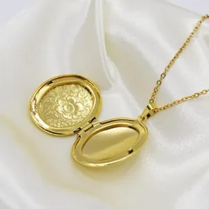 Gold Floral Design Oval Locket Necklace thumbnail 2