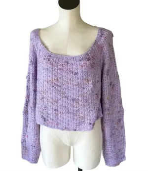 NWT FREE PEOPLE Sunset Cloud Pullover Sweater In Violet Glow Combo thumbnail 7