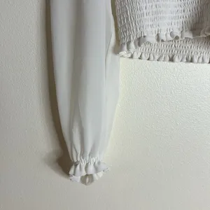 Wilfred Wistful white Blouse - Aritzia V neck‎ sheer sleeves smocked bodice M thumbnail 4