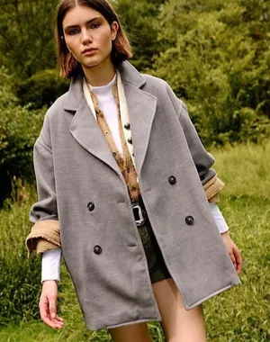 NWT Free People Hannah Slouchy Double Breasted Blazer Gray thumbnail 1