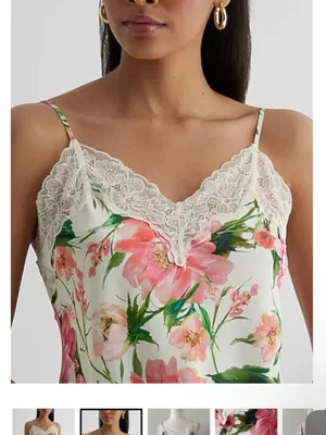 Express White Floral Satin Lace Trim Cami thumbnail 2