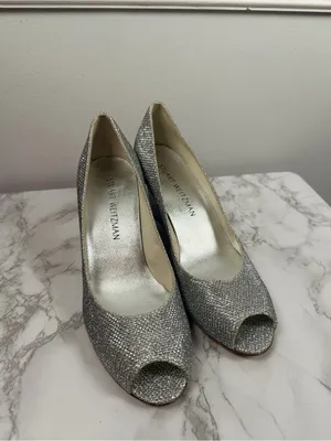 Stuart Weitzman Annaform Size 8 Silver Formal Wedge Pump Heels thumbnail 2