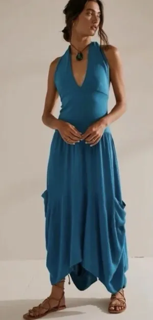 Free People Hinata Convertible Midi Dress Size Medium Halter Blue thumbnail 1