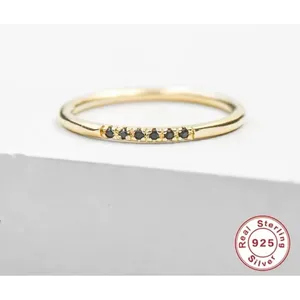 NEW Women's‎ Dainty 14k Gold Plated S925 Black Melee Diamond Ring Size 5.5 thumbnail 12