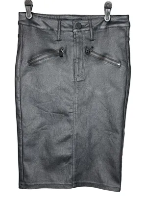 ANGL Black Coated‎ Denim Pencil Skirt High Waisted Faux Leather Look Small thumbnail 1