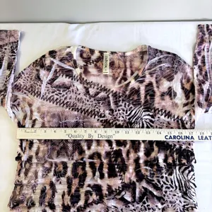 90's Y2K Cubism Los Angeles Animal Print Ruffle Artsy Mesh Top Mixed Media Small thumbnail 3