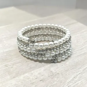 Faux Pearl and Rhinestone Wrap Bracelet thumbnail 2