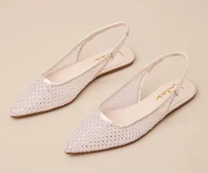 NIB Lulus Olwen Vanilla Mesh Rhinestone Pointed-Toe Slingback Flats thumbnail 4