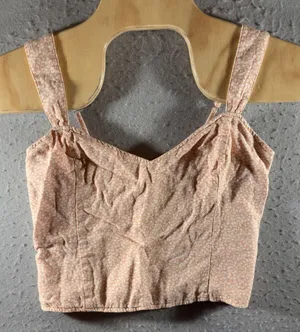 1522 | Abercrombie Linen Blend Floral Smocked‎ Crop Top Peach Womens M thumbnail 1