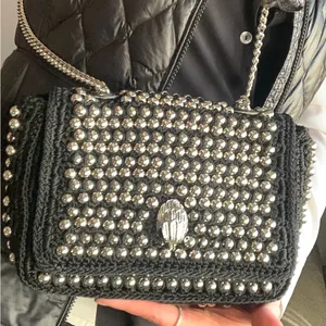 Authentic KURT GEIGER LONDON SILVERSTONE STUDS CROCHETED/LEATHER FLAP CROSSBODY thumbnail 5