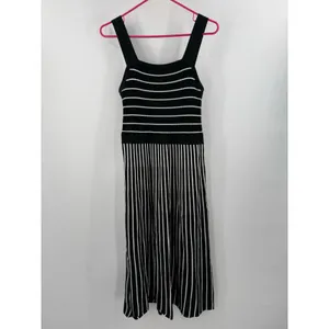 Banana Republic Dress Women's Medium Square Neck Knit Midi Black White Stripe thumbnail 12