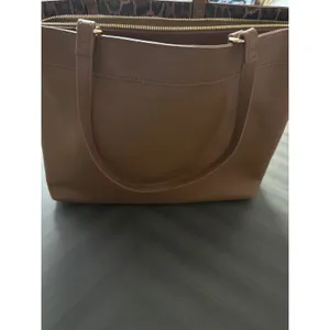 Steve Madden Cognac Brown‎ Pebbled Tote Bag Leopard Print Lining Embossed Logo thumbnail 5