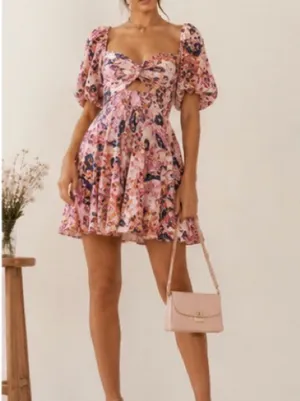 House of Harlow 1960 Pink & Purple Floral Twist-Front Mini Dress thumbnail 4
