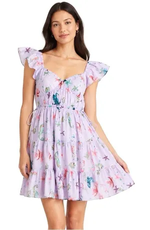 Hill House Cotton Lucia Dress in Sea Creatures Lilac Purple Size S thumbnail 1