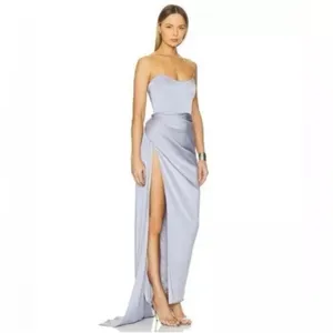 Katie May Bita Strapless Satin Gown in Celestial Blue M thumbnail 3