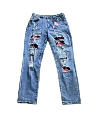 Wear Jeans Hibiscus Flamingo Patch Distressed Denim Jeans Size L (30” Waist) thumbnail 2