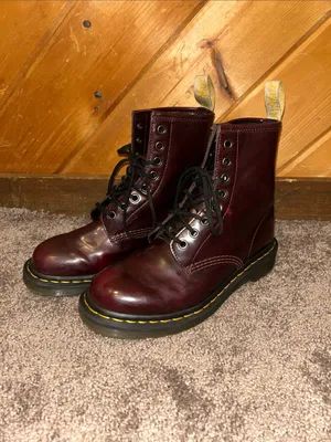 Dr Martens vegan 1460 cherry red Cambridge brush OG lace up unisex boots thumbnail 4