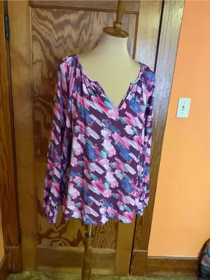 Emily Wonder Abstract Brushstroke Blouse Artsy Teacher Gallery Chic Rayon Top L thumbnail 5