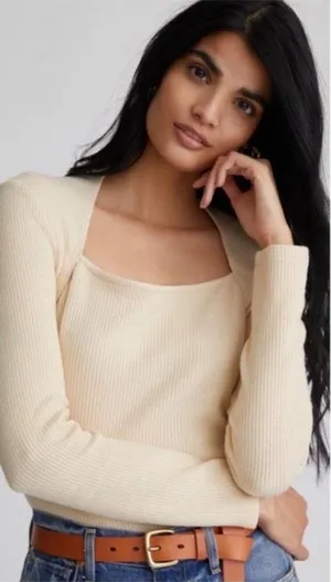 Anthropologie cream ribbed top thumbnail 1
