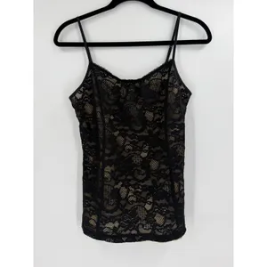 Express Camisole Women S Black Floral Lace Nude Lining Y2K Coquette Tank Top thumbnail 2