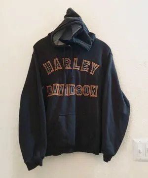 Port Authority Custom One of a kind Harley Davidson black orange baggy fit hoodie sweatshirt long sleeve biker motorcycle thumbnail 1