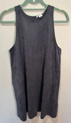 Wilfred Aritzia Faux Suede Shift Dress Charcoal‎ Grey Sleeveless Mini Pockets S thumbnail 1