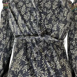 Boden Womens Navy Smocked Detail Jersey Tie Waist Cottagecore Dress Size 8R‎ thumbnail 4