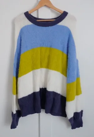 Aerie Fluffy Striped Oversized Sweater thumbnail 1