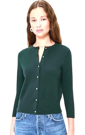 CASHMERE BY CHARTER CLUB Women’s Forest Green Button Up Cardigan thumbnail 1