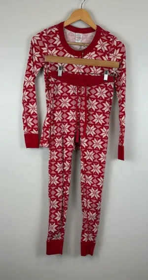 Hanna Andersson Long John Pajamas SET Scandi Snowflake Women's Size XS thumbnail 1