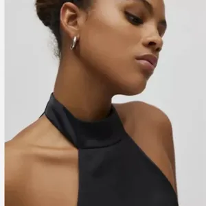 Ecote Black Satin Asymmetrical Halter Dress thumbnail 2