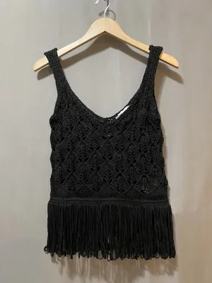 Zara NWT Black Crocheted Fringe Tank Top - Women thumbnail 2