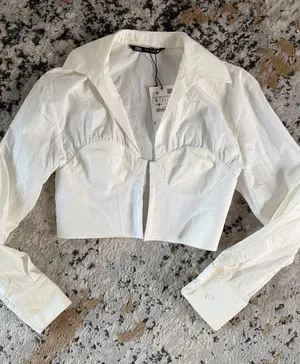 Zara White Cropped Bustier Blouse thumbnail 1