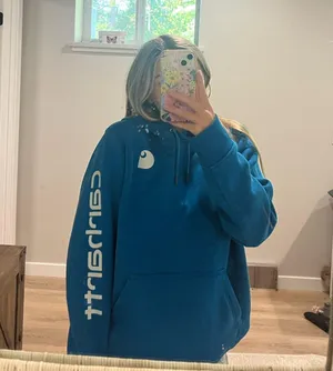 Blue Carhartt Hoodie Women’s Relaxed Fit Full-Zip Workwear Logo M thumbnail 1