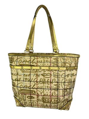 Coach Heritage Limited Edition Gold Graffiti Tattersall Tote F13188 16” x 13” XL thumbnail 1
