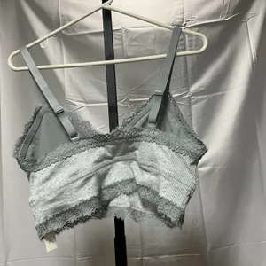 Aerie Ribbed Lace Trim Bralette Women's XL Gray Wireless Adjustable Straps NWT thumbnail 2