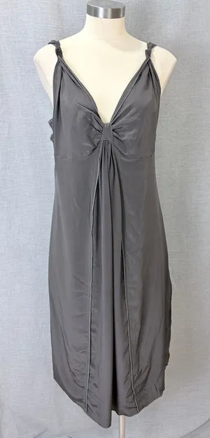 A Pea in the Pod Silk Maternity Dress L Charcoal Gray Empire Waist Cocktail thumbnail 1