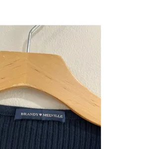 Brandy Melville Navy Ribbed Crop Sweater‎ Raw Hem V Neck Cotton Top OS thumbnail 5