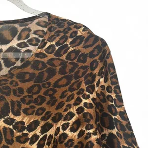 Early 2000s grandma core leopard print padded shoulder top MADE IN USA thumbnail 4
