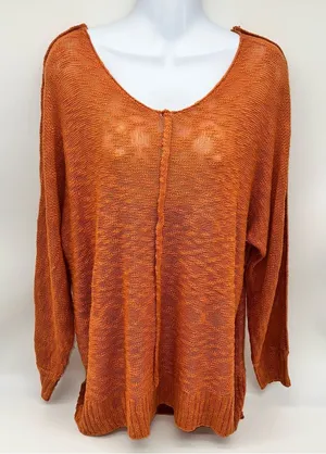 Mittoshop Rust Loose Texture Long Sleeve knit Top/Sweater in Pumpkin-Size L thumbnail 1