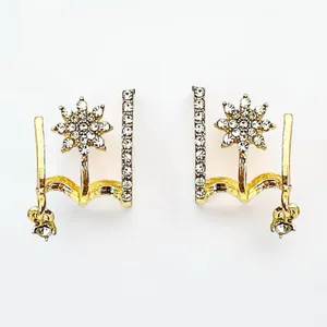 New Gold Tone Starburst and Crystal Drop Multi-Faux Hoop Earrings thumbnail 3
