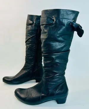 Eric Michael Web Shoemaker Black Leather Zip Knee High Boot Sash Tie size 40/9.5 thumbnail 1