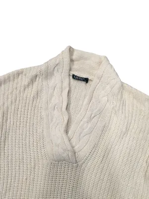 Lauren Ralph Lauren Cable Knit V-Neck Sweater With Red Embroidered Hearts Size L thumbnail 5
