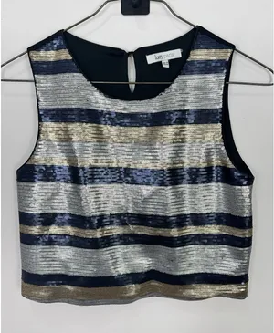Lucy‎ Paris Sequin Crop Top Gold Silver Navy Striped Party Glam Y2K Size Medium thumbnail 1