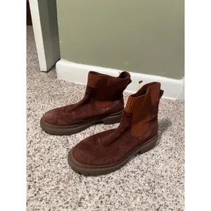 Women's Side 8 Boots Faux Suede Tan Brown Ribbed Mid-Calf Pull On Stretch thumbnail 2